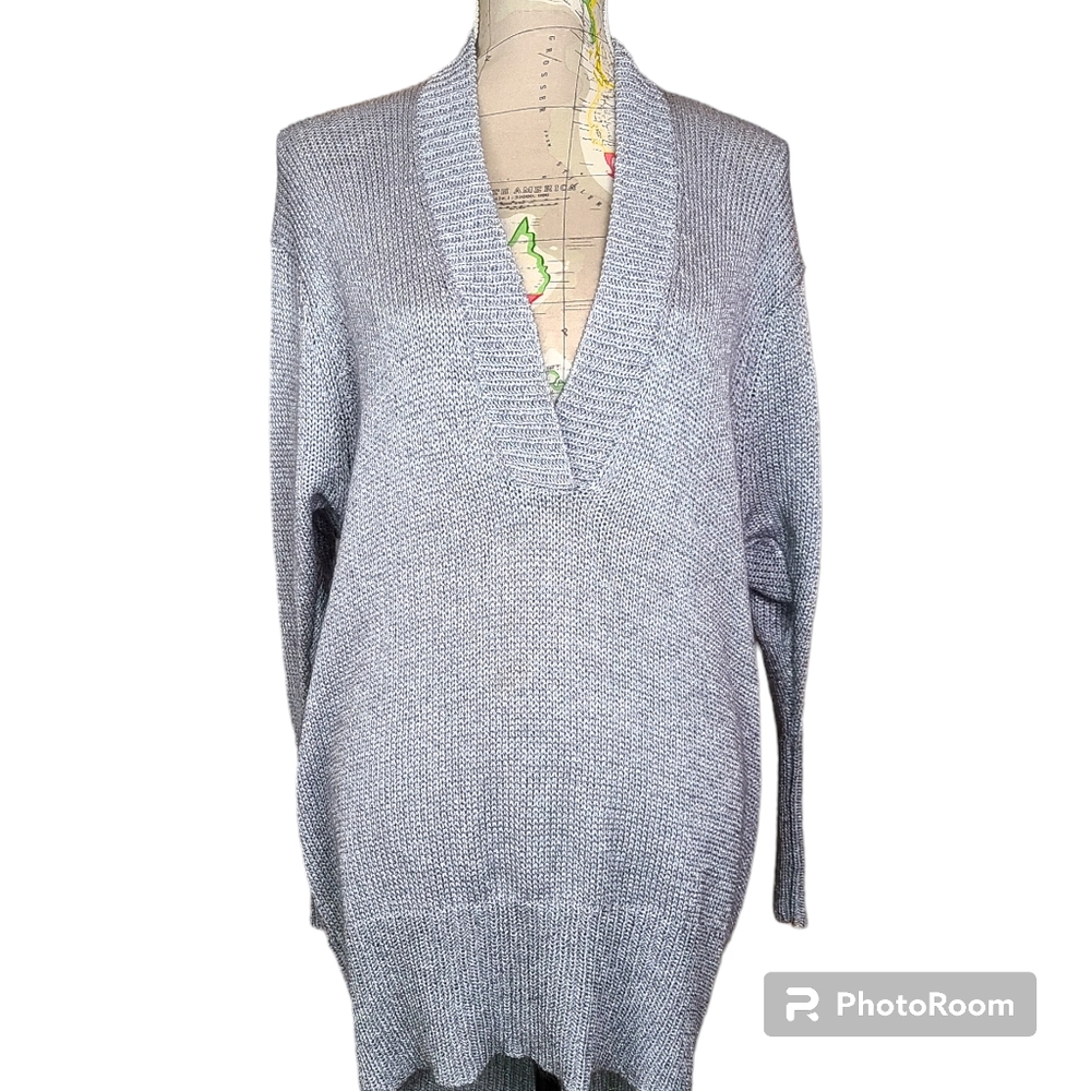 SUPERFINE Size Small Silver Mohair Blend Deep V-neckline Oversized Cozy Sweater